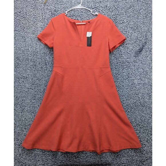 NWT Banana Republic Short Sleeve A Line V Neck Dress Womens 8 Colorful Coral - Picture 1 of 8
